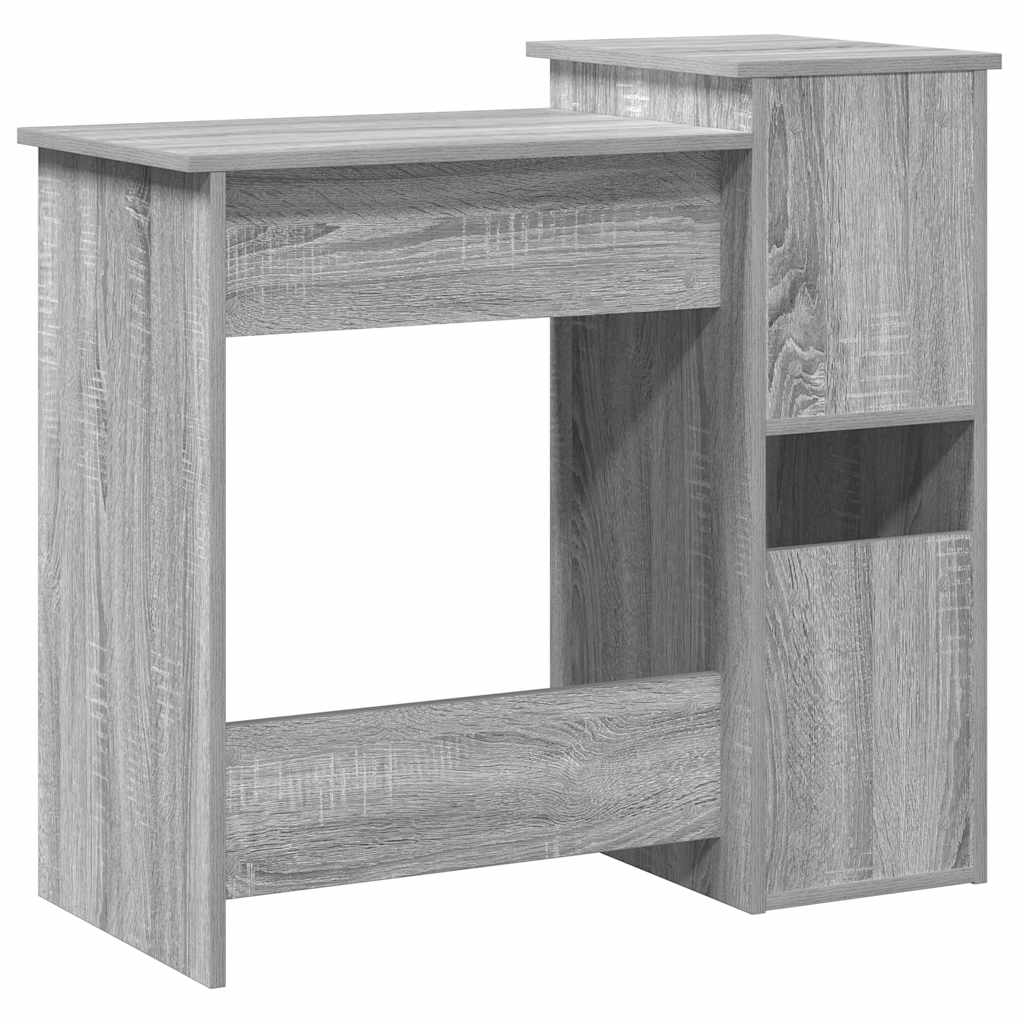 Grey Sonoma Engineered Wood Desk with Shelves - 84x40x78 cm