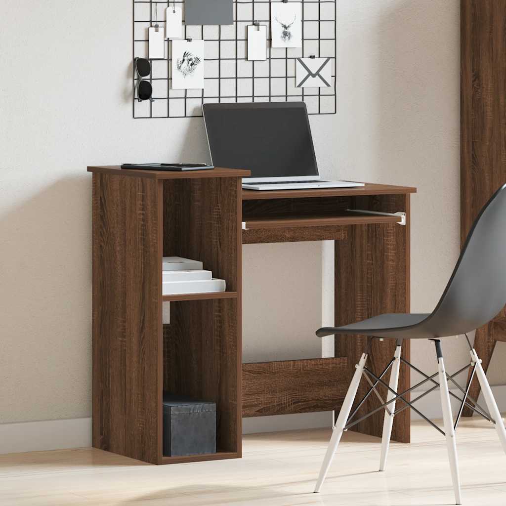 Brown Oak Engineered Wood Desk with Shelves - 84x40x78 cm