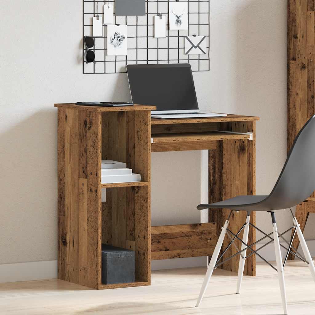 Rustic Engineered Wood Desk with Shelves - 84x40x78 cm