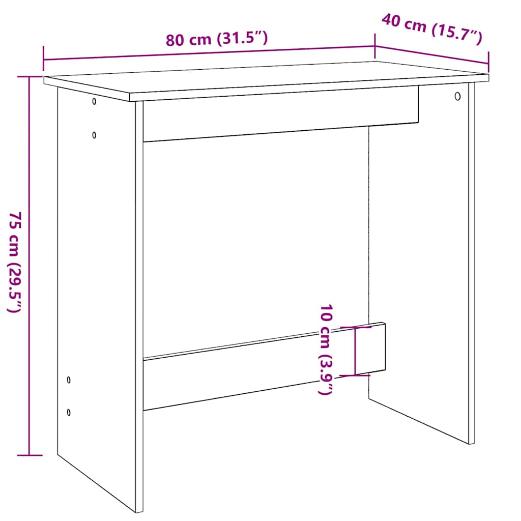 Compact Smoked Oak Desk - Engineered Wood 80x40x75 cm