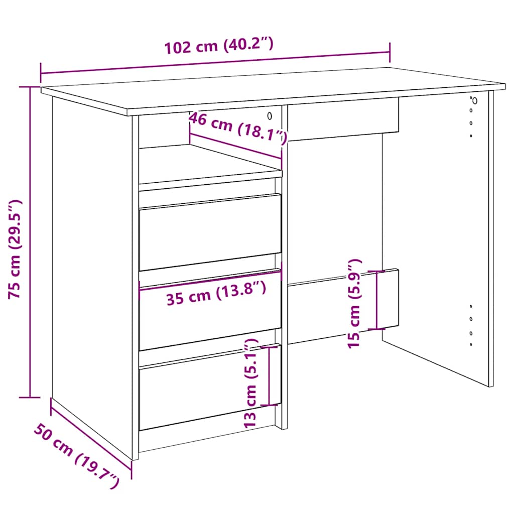 Smoked Oak Desk 102x50x75 cm - Engineered Wood Elegance
