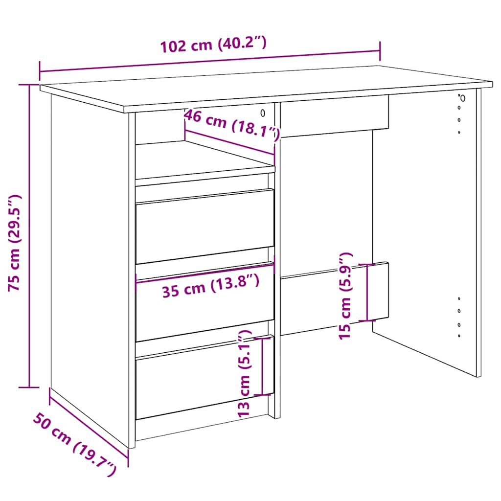 Vintage-Style Desk, Engineered Wood, 102x50x75 cm, Rustic Charm