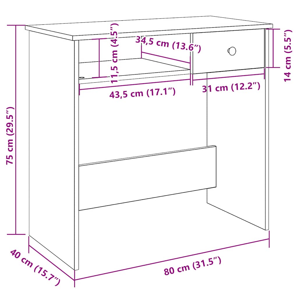 Compact Desk in Concrete Grey, 80x40x75 cm, Engineered Wood