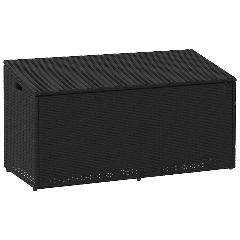 Black Poly Rattan Garden Storage Box 110x50x58 cm