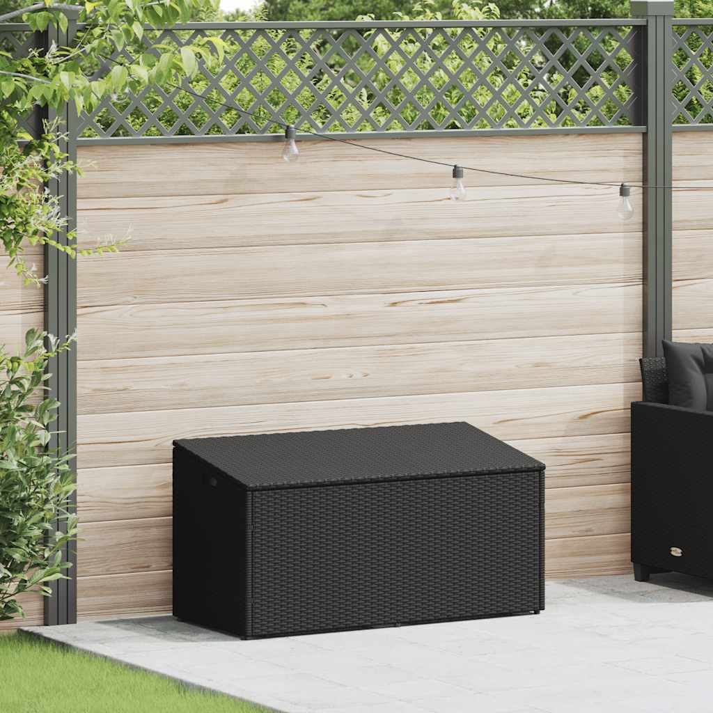 Black Poly Rattan Garden Storage Box 110x50x58 cm