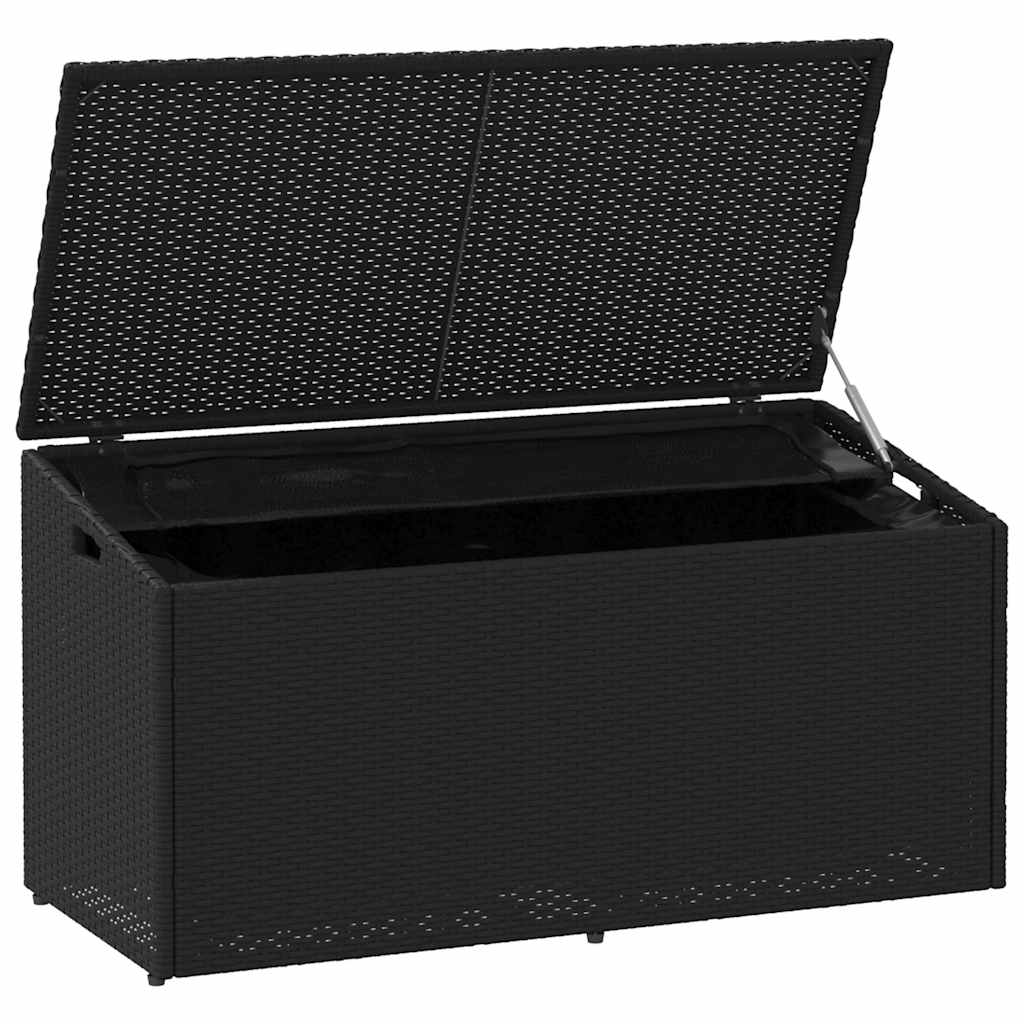 Black Poly Rattan Garden Storage Box 110x50x58 cm