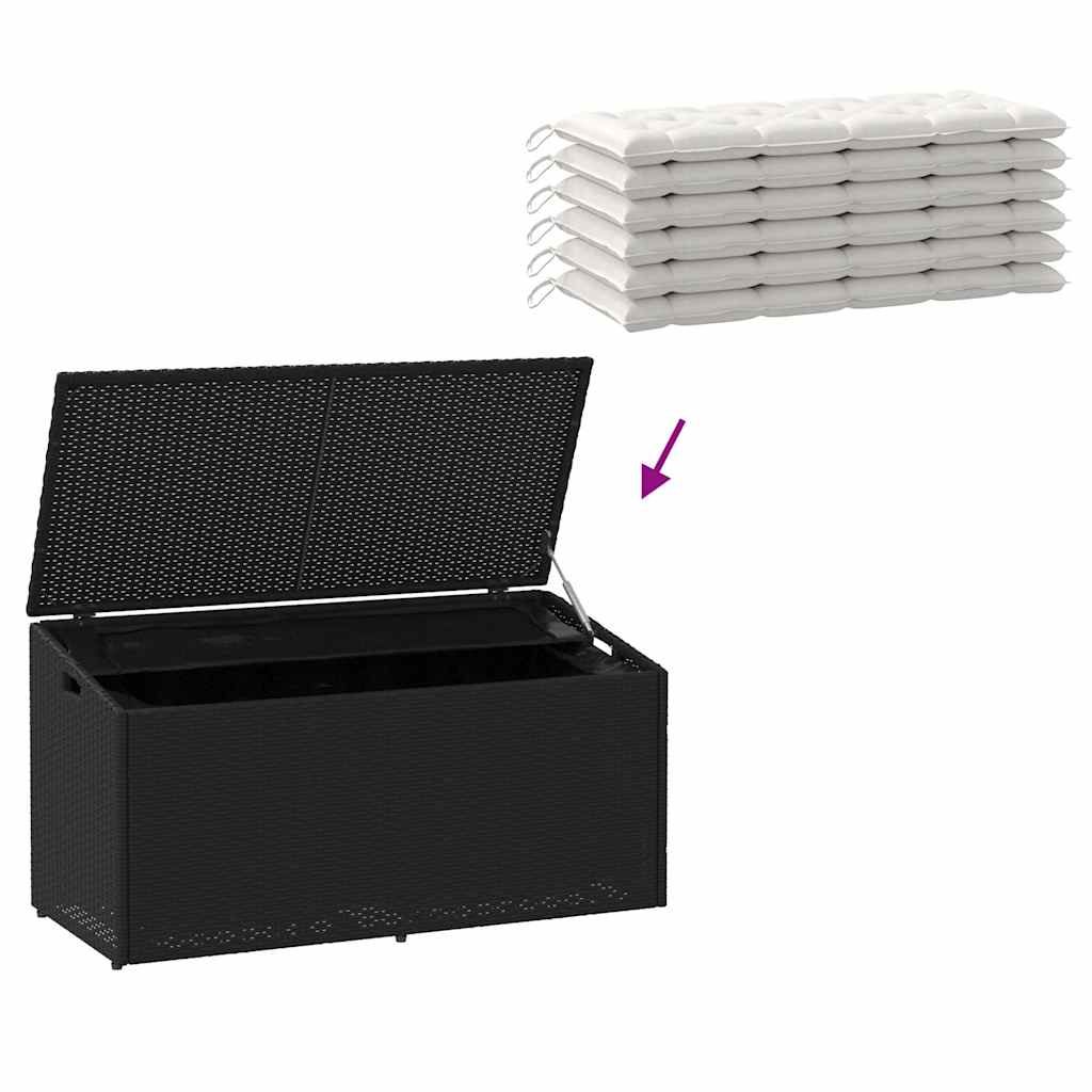 Black Poly Rattan Garden Storage Box 110x50x58 cm