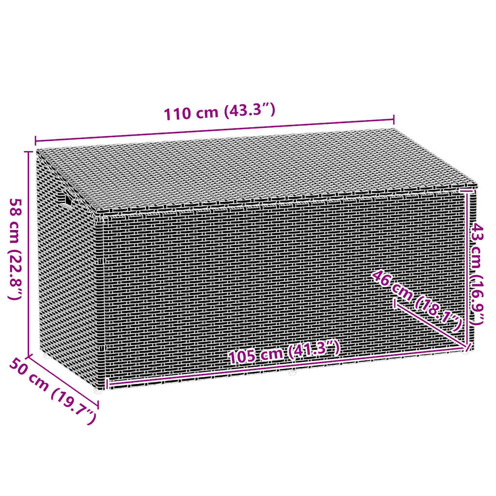 Black Poly Rattan Garden Storage Box 110x50x58 cm