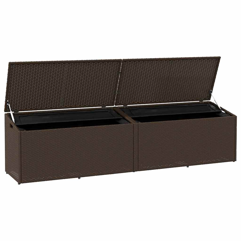 Brown Poly Rattan Garden Storage Box 220x50x58 cm