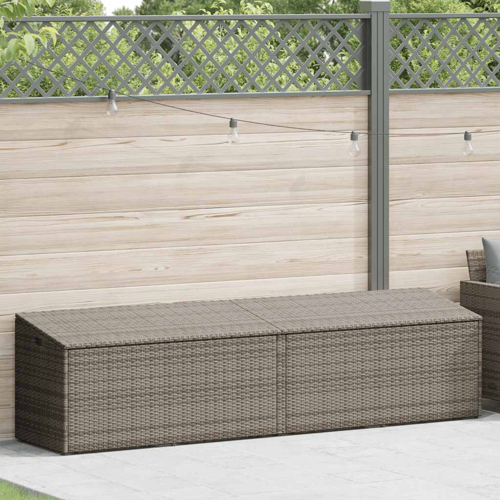 Grey Poly Rattan Garden Storage Box 220x50x58 cm