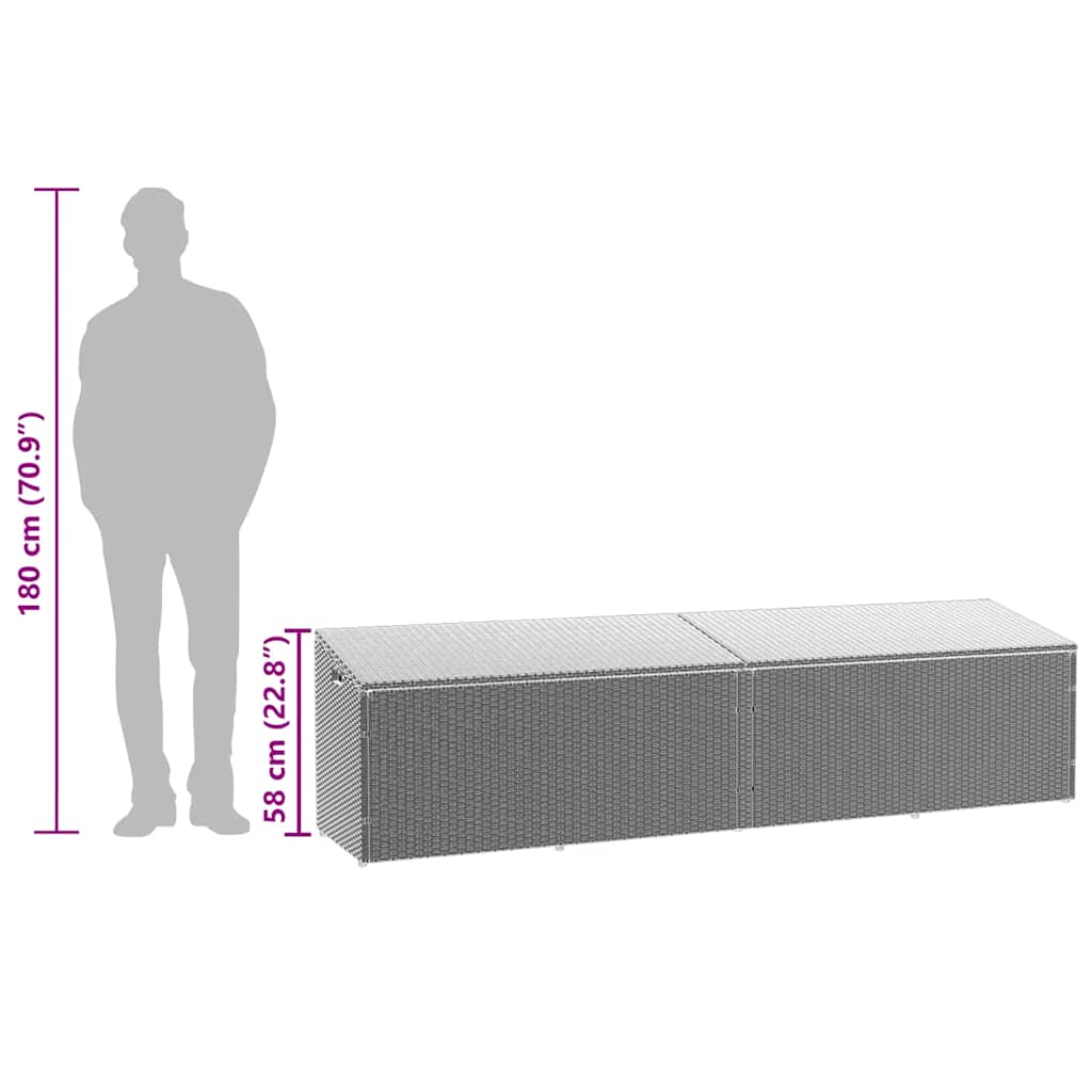 Light Grey Poly Rattan Garden Storage Box 220x50x58 cm