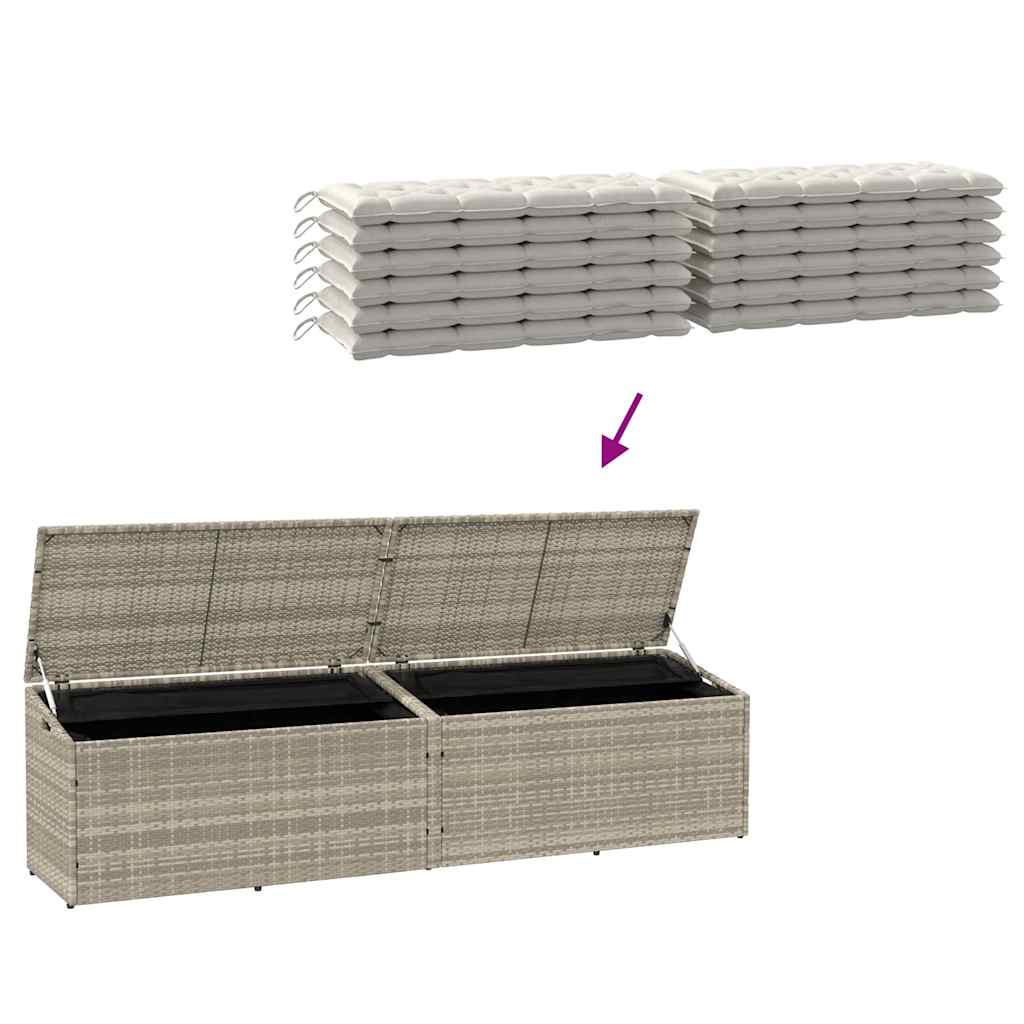 Light Grey Poly Rattan Garden Storage Box 220x50x58 cm
