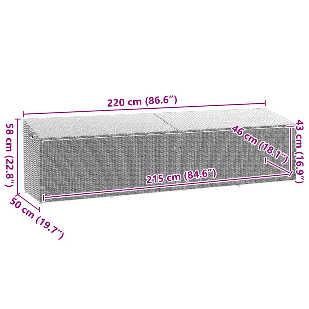 Light Grey Poly Rattan Garden Storage Box 220x50x58 cm