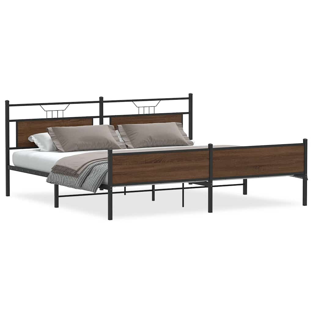 Metal Bed Frame without Mattress Brown Oak 193x203 cm
