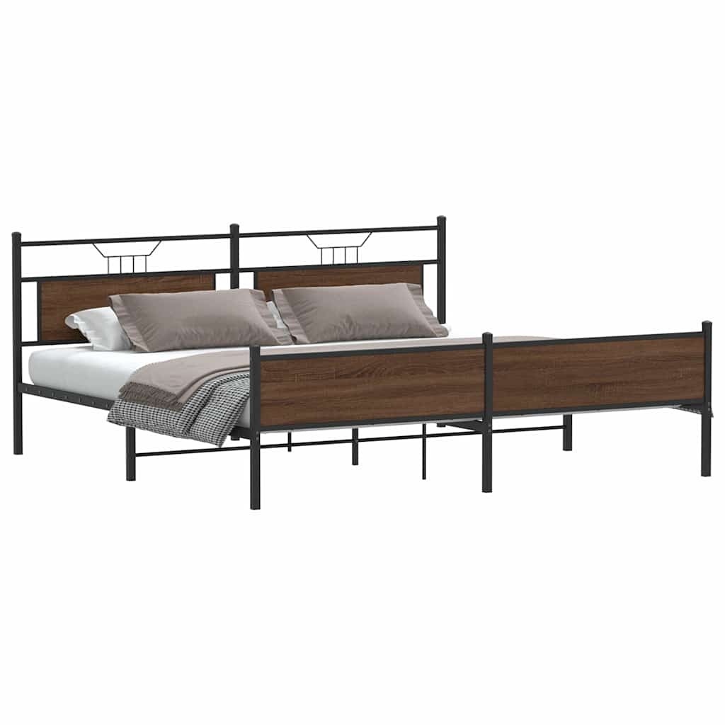Metal Bed Frame without Mattress Brown Oak 193x203 cm
