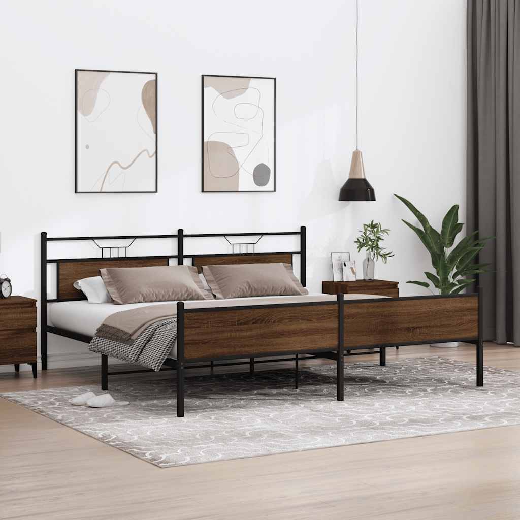 Metal Bed Frame without Mattress Brown Oak 193x203 cm