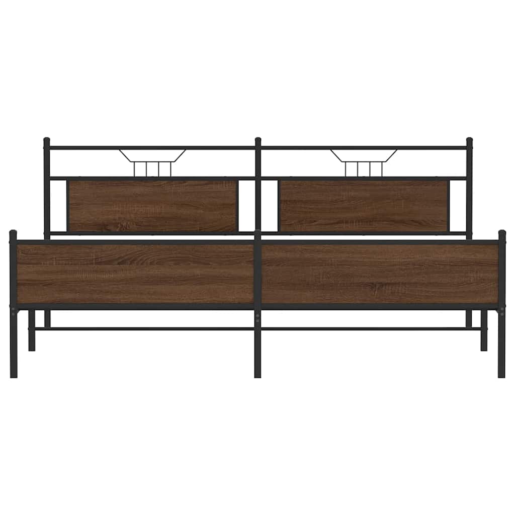 Metal Bed Frame without Mattress Brown Oak 193x203 cm