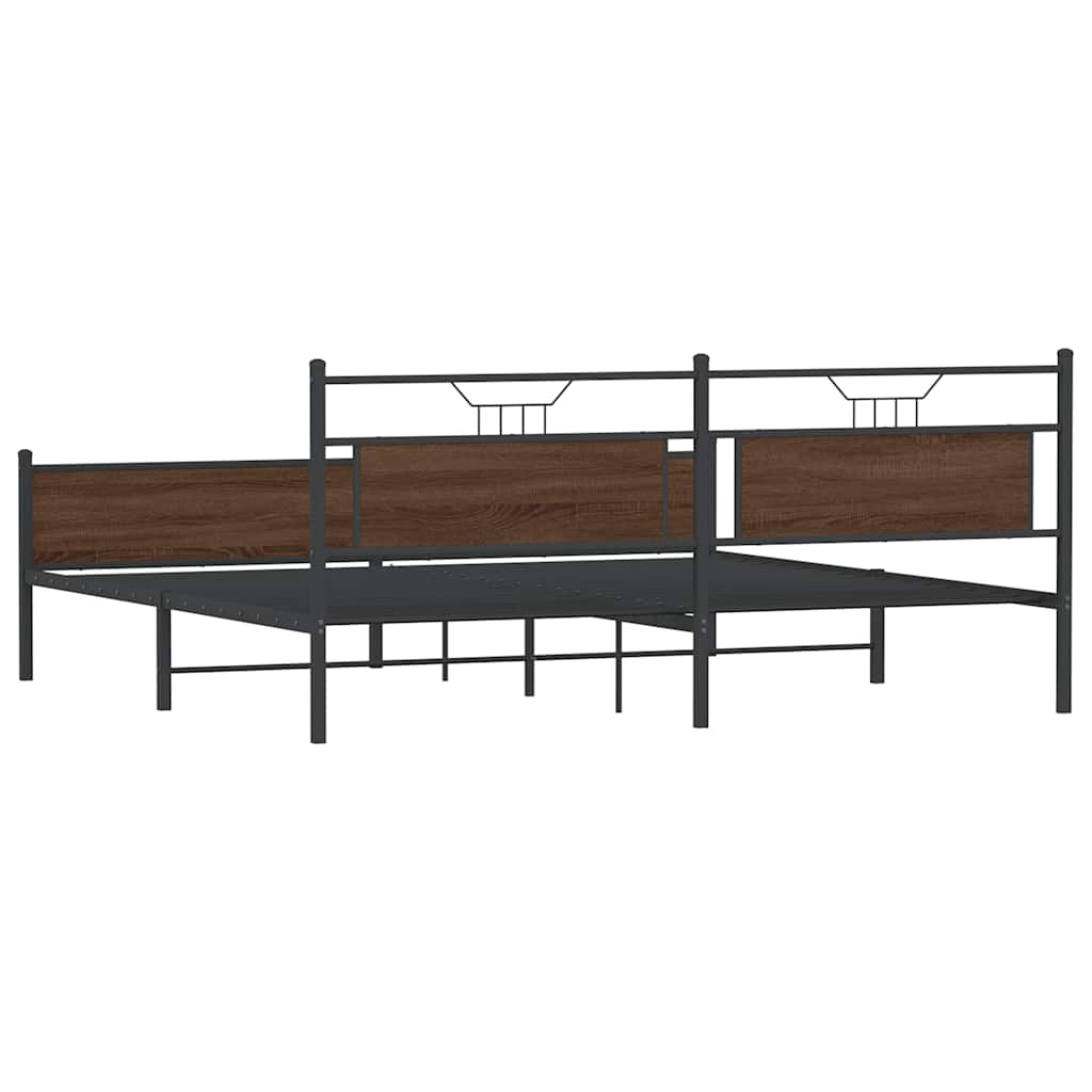 Metal Bed Frame without Mattress Brown Oak 193x203 cm