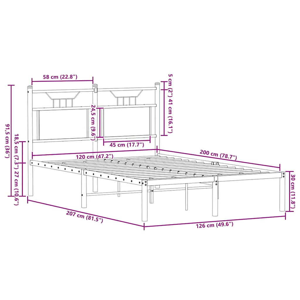 Smoked Oak Bed Frame 120x200 cm | Engineered Wood | No Mattress