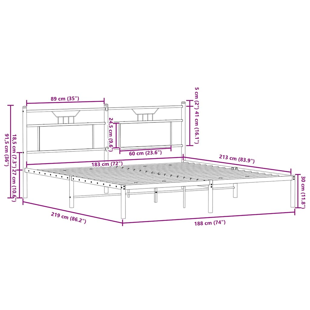 Smoked Oak Engineered Wood Bed Frame 183x213 cm - No Mattress