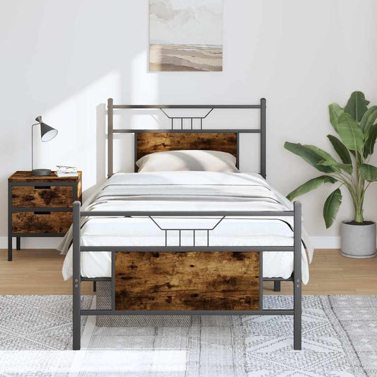 Smoked Oak Bed Frame 80x200 cm - Engineered Wood, No Mattress