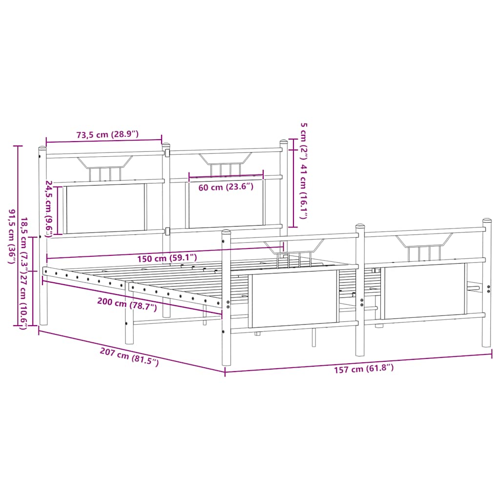 King Size Bed Frame 150x200 cm, Smoked Oak Wood, No Mattress