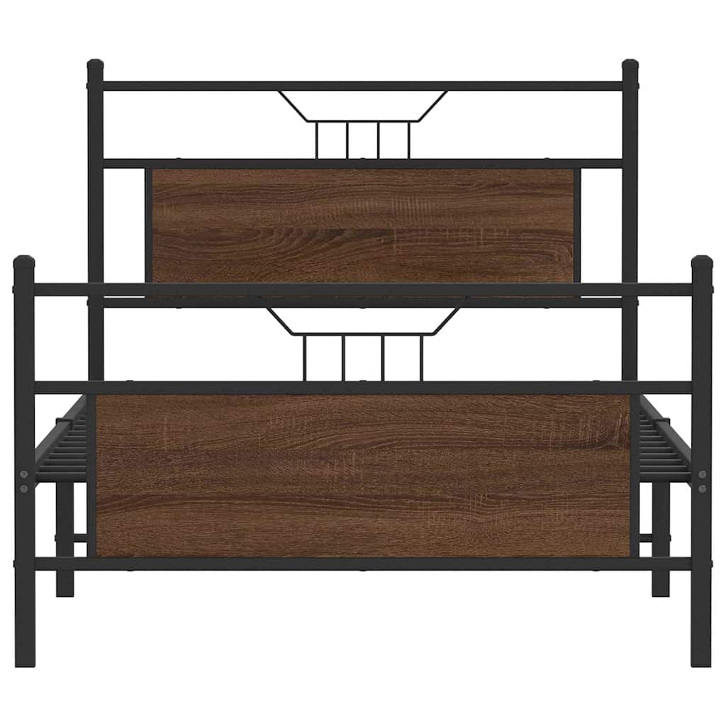 Brown Oak Bed Frame 100x190 cm - Engineered Wood, No Mattress