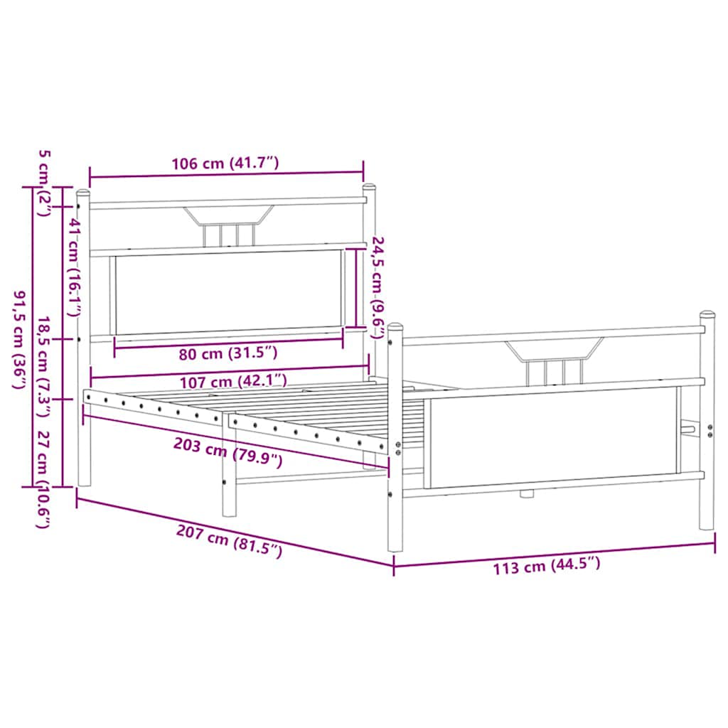 Brown Oak Engineered Wood Bed Frame 107x203 cm (No Mattress)