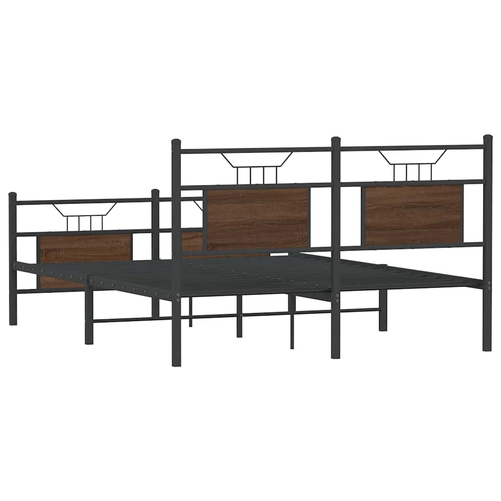 Brown Oak Bed Frame 137x190 cm - Engineered Wood, No Mattress