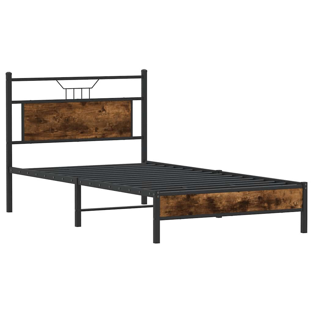 Smoked Oak Engineered Wood Bed Frame 107x203 cm Without Mattress