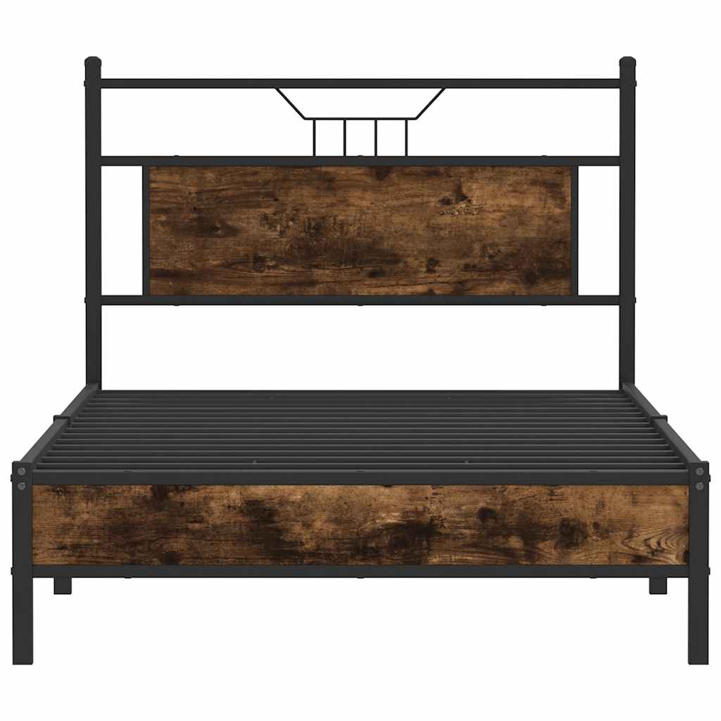 Smoked Oak Engineered Wood Bed Frame 107x203 cm Without Mattress