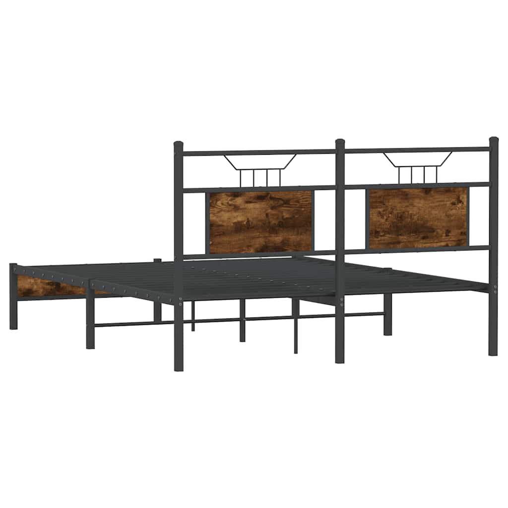 Smoked Oak Engineered Wood Bed Frame 140x200 cm | No Mattress