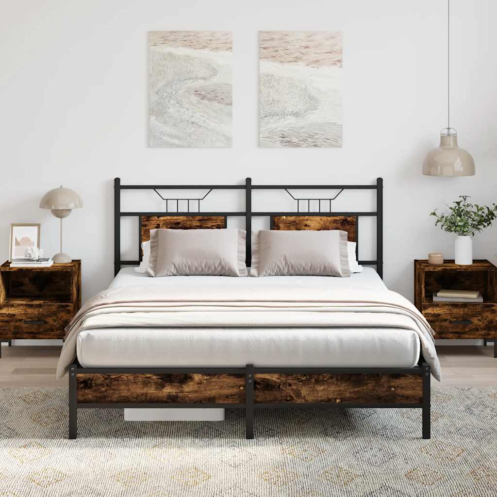 Smoked Oak Engineered Wood Bed Frame 140x200 cm | No Mattress