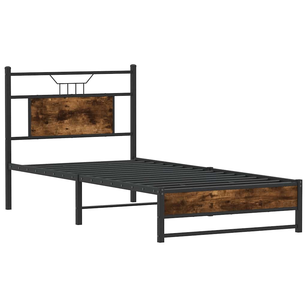 Smoked Oak Small Single Bed Frame 75x190 cm - Engineered Wood