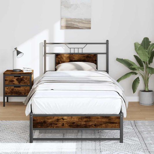 Smoked Oak Small Single Bed Frame 75x190 cm - Engineered Wood