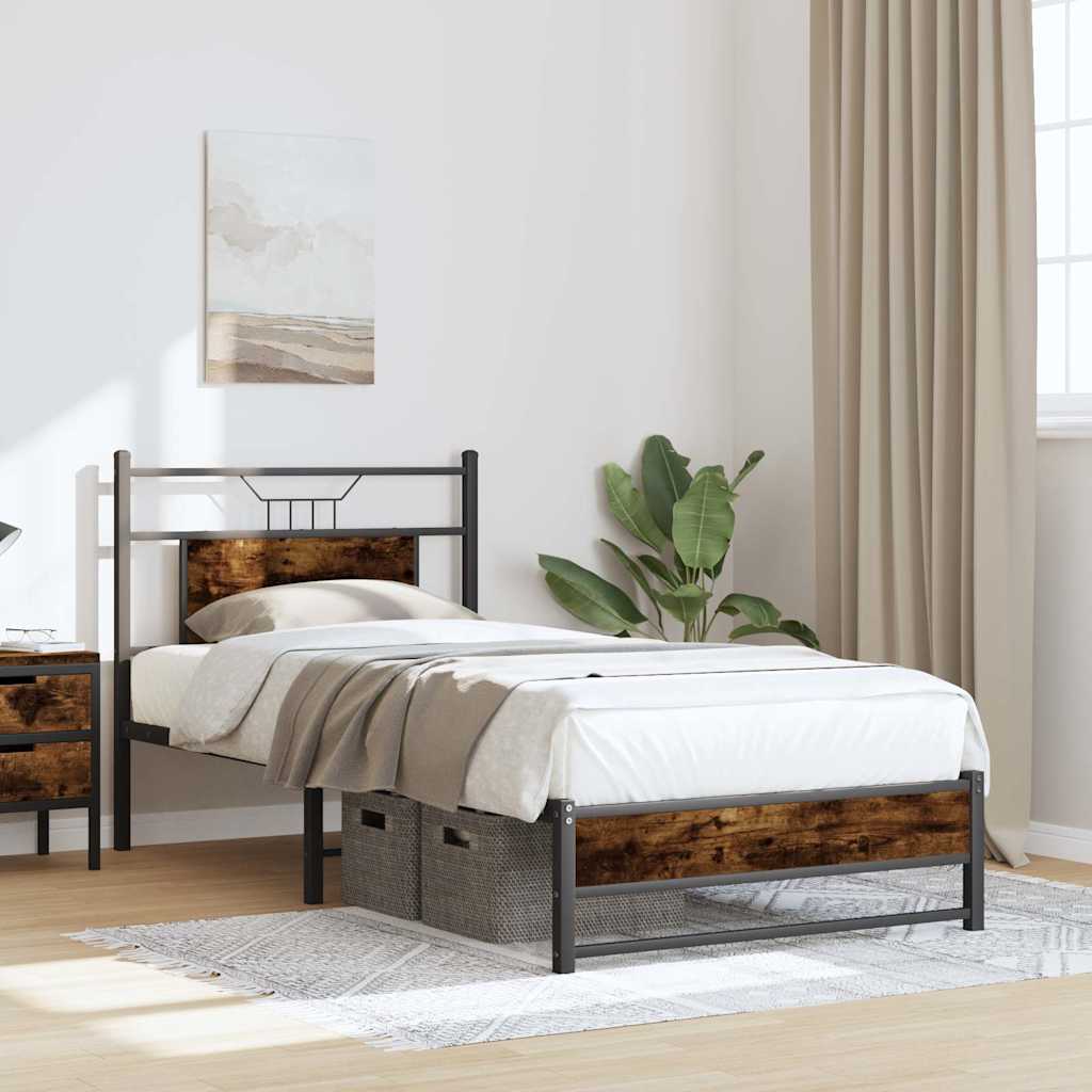 Smoked Oak Engineered Wood Bed Frame 90x200 cm (No Mattress)