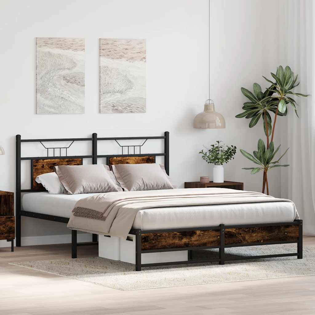 Smoked Oak Engineered Wood Bed Frame 140x190 cm (No Mattress)