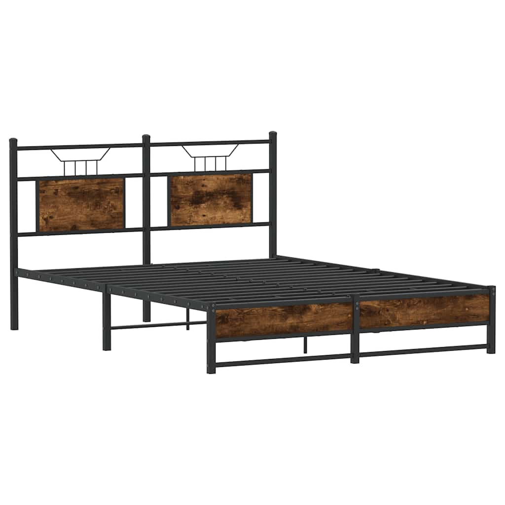 Smoked Oak Engineered Wood Bed Frame 140x190 cm (No Mattress)