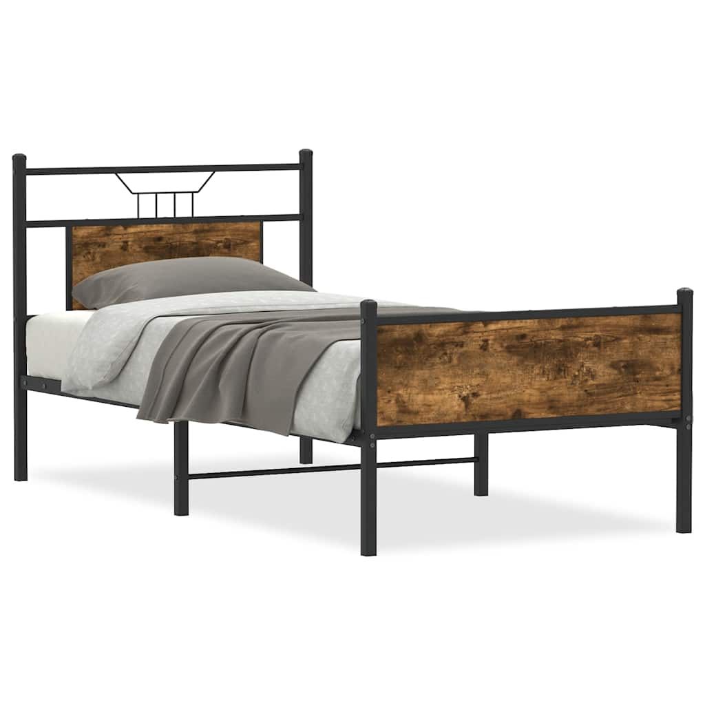 Smoked Oak Small Single Bed Frame 75x190cm - Engineered Wood
