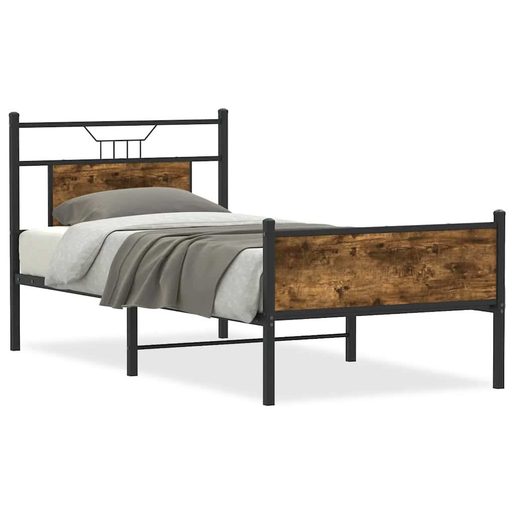 Smoked Oak Bed Frame 80x200 cm - Engineered Wood Design