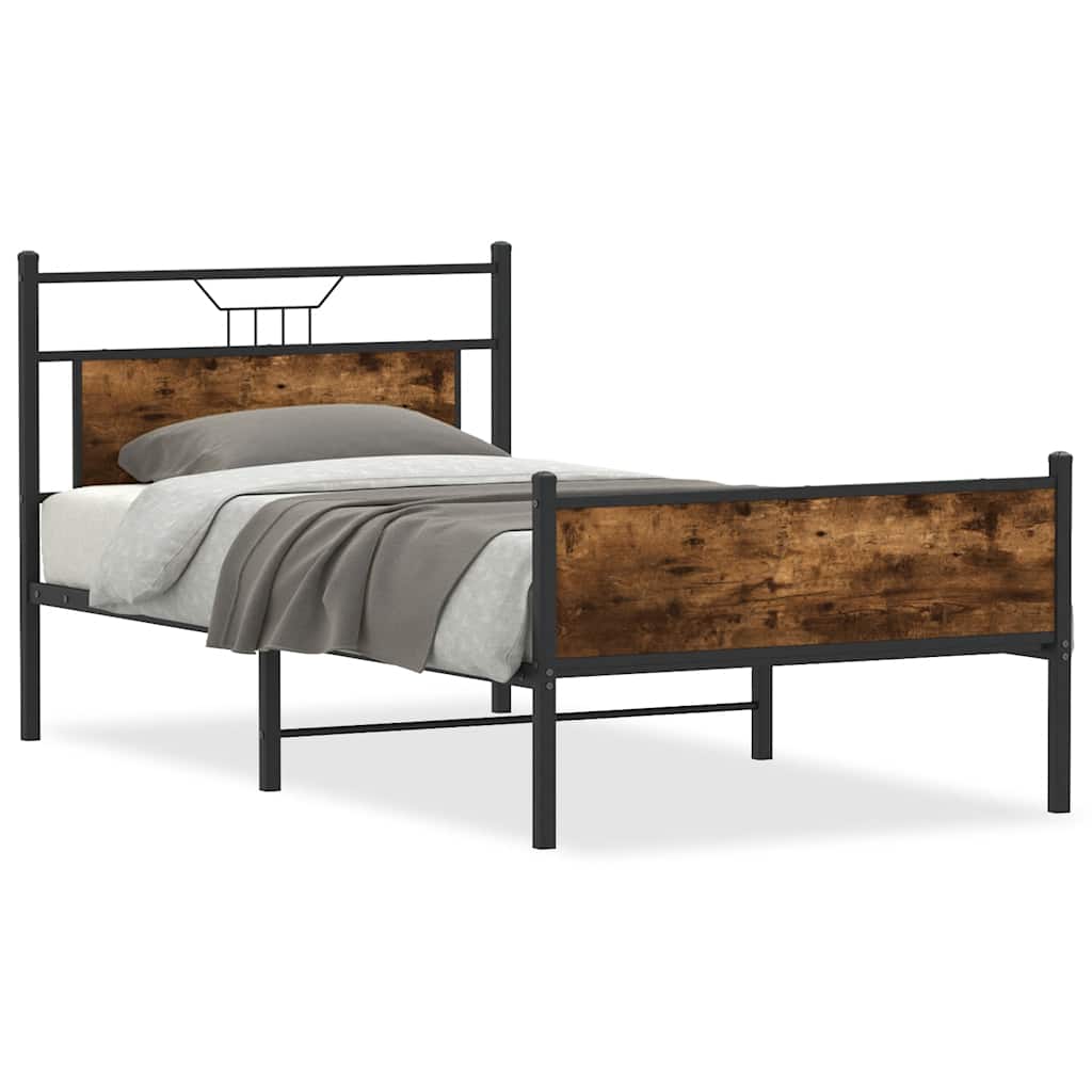 Smoked Oak Bed Frame 100x190 cm | Engineered Wood Design