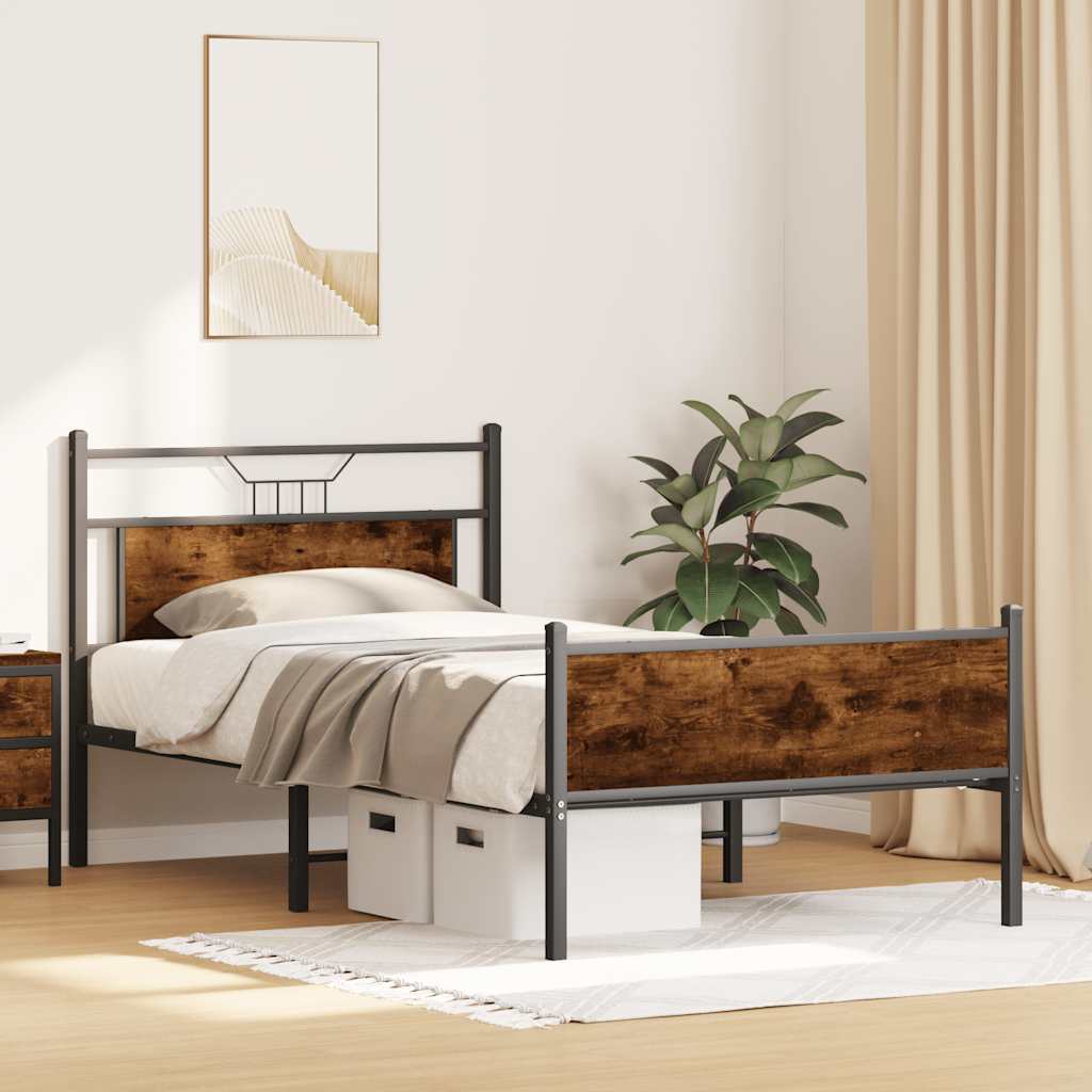 Smoked Oak Bed Frame 100x190 cm | Engineered Wood Design