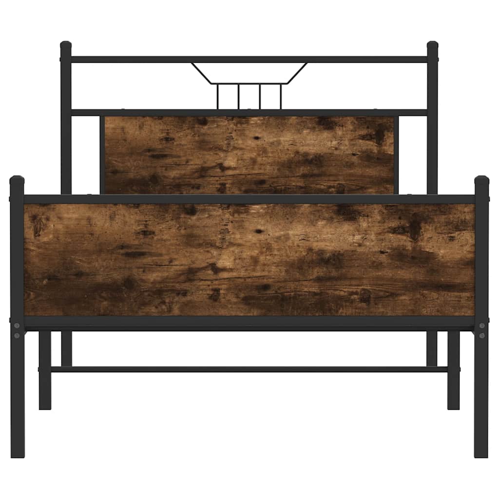 Smoked Oak Bed Frame 100x190 cm | Engineered Wood Design
