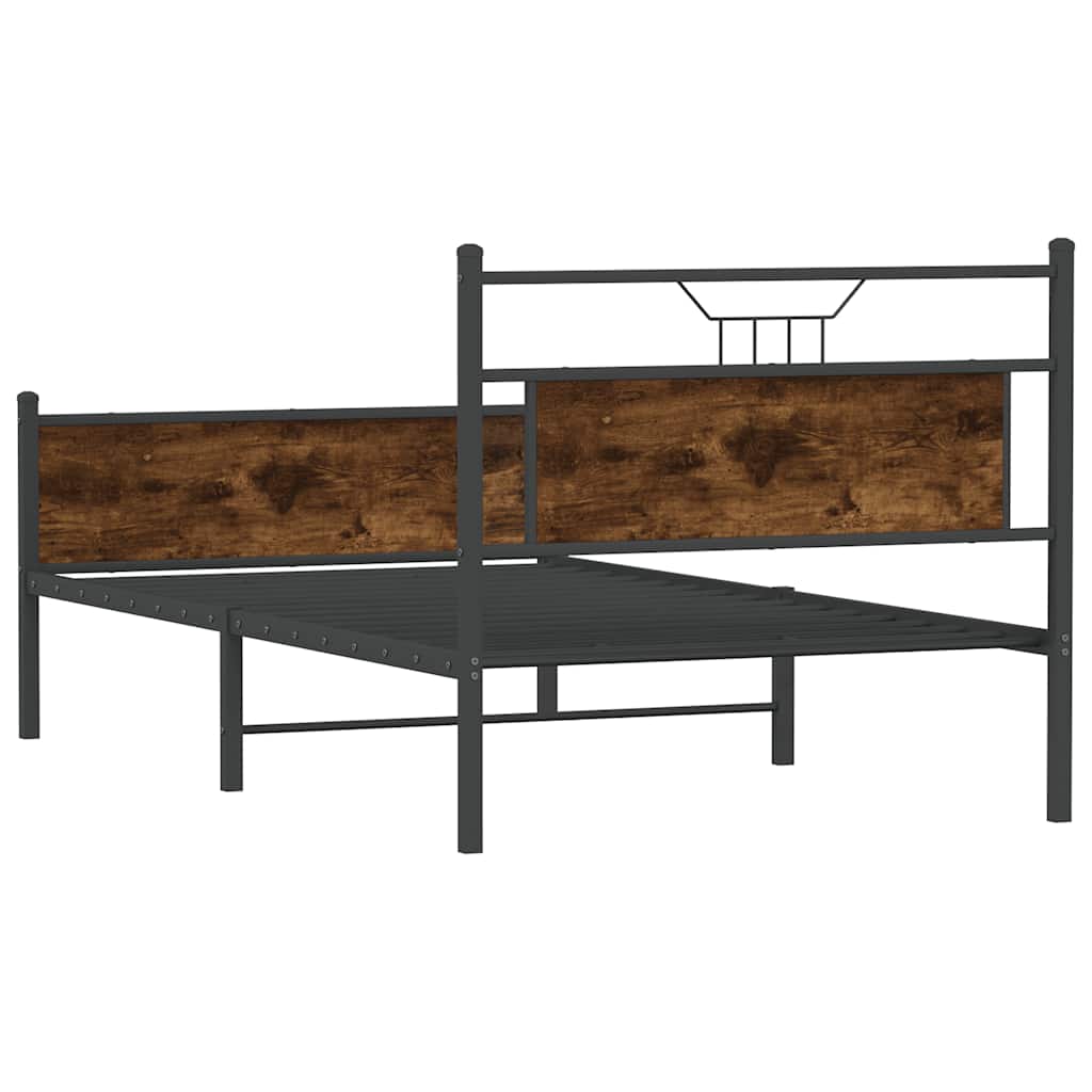 Smoked Oak Bed Frame 100x190 cm | Engineered Wood Design