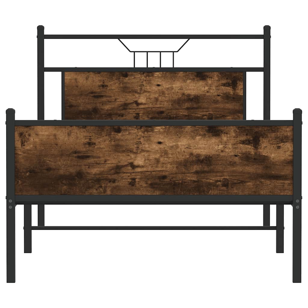 Smoked Oak Bed Frame 107x203 cm - Engineered Wood, No Mattress