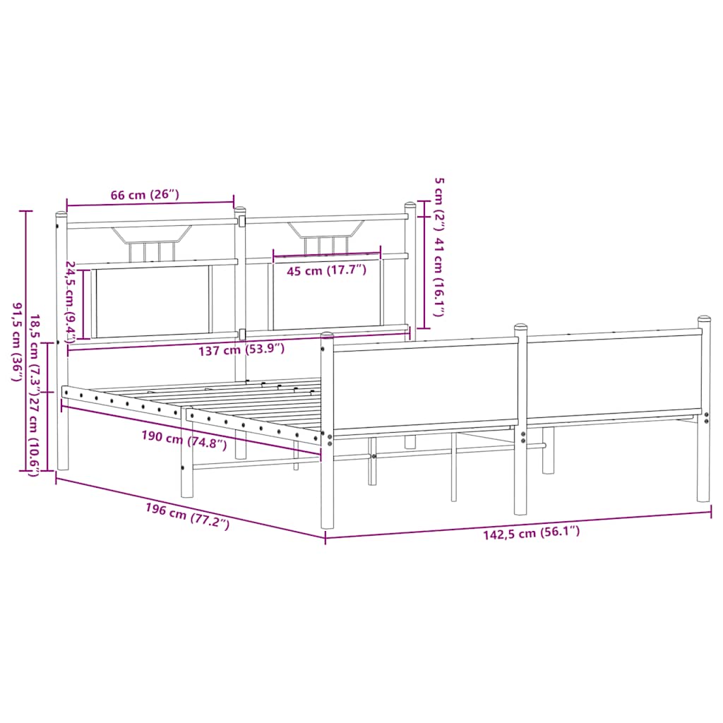 Smoked Oak Bed Frame 137x190 cm - Engineered Wood, No Mattress