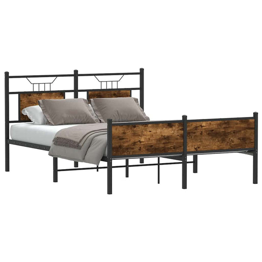 Smoked Oak Bed Frame 137x190 cm - Engineered Wood, No Mattress