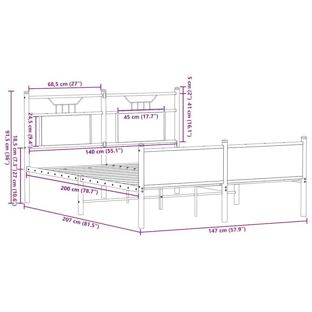Smoked Oak Engineered Wood Bed Frame 140x200 cm - No Mattress