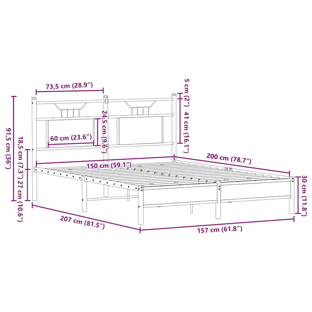 King Size Sonoma Oak Bed Frame 150x200 cm - Engineered Wood