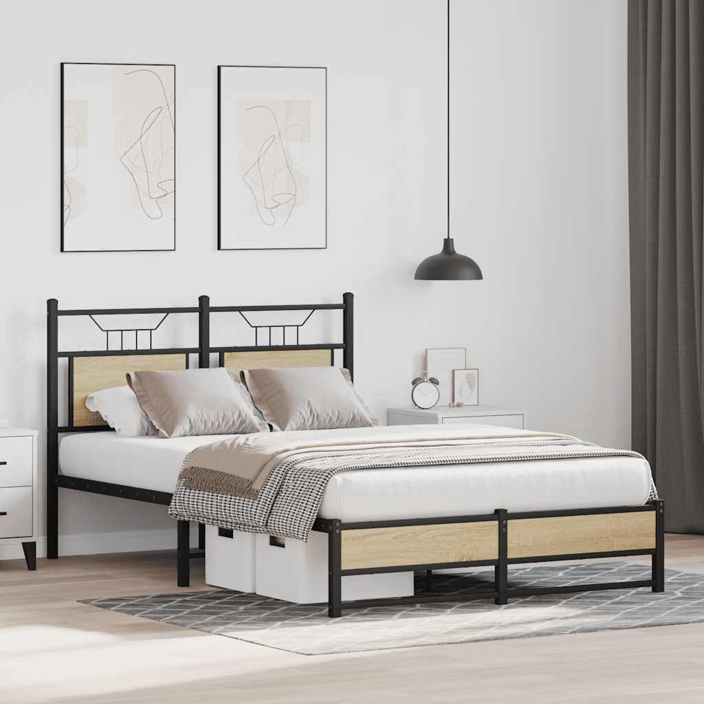 120x200 cm Sonoma Oak Bed Frame, Engineered Wood, No Mattress